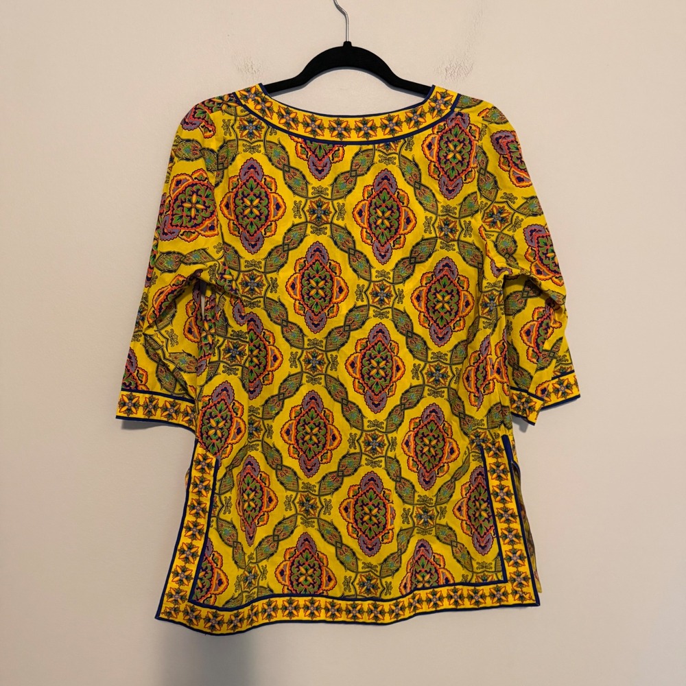 Gretchen Scott tunic top M cotton artsy abstract resortwear vacation casual boho - Picture 5 of 5